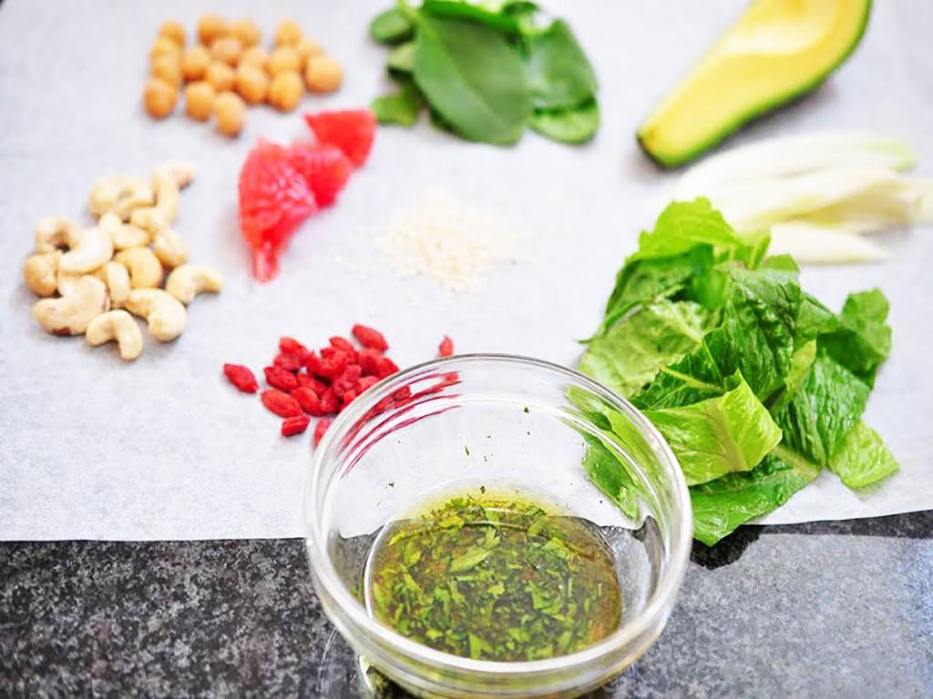 salad ingredients with dressing