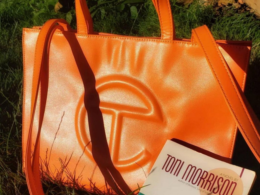 Neon Orange Totebag  Rubber with Vegan Leather Handles