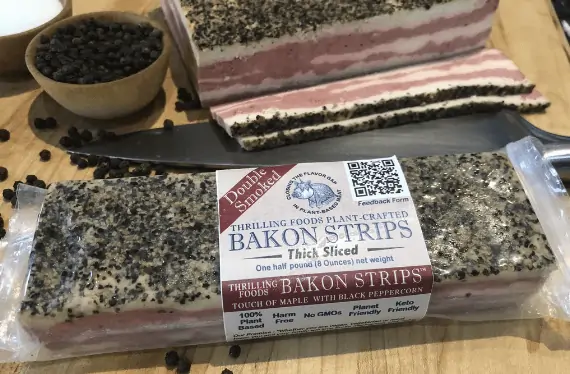 Thrilling's vegan bacon is smoked and salt cured