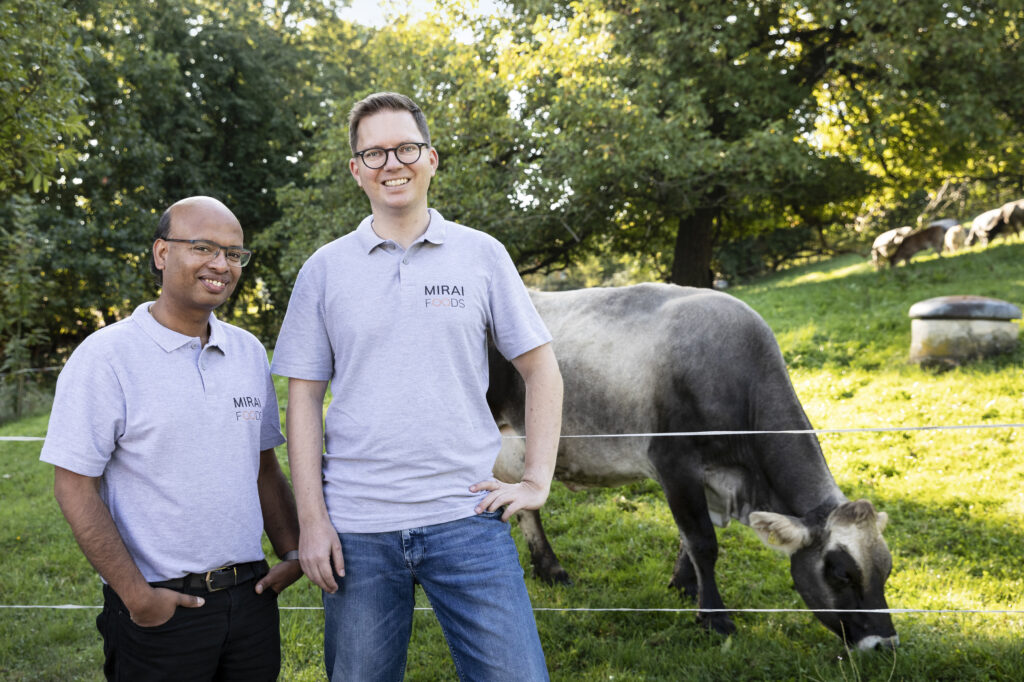 Mirai Foods; Founder Christoph Mayr and Suman Das with Cows